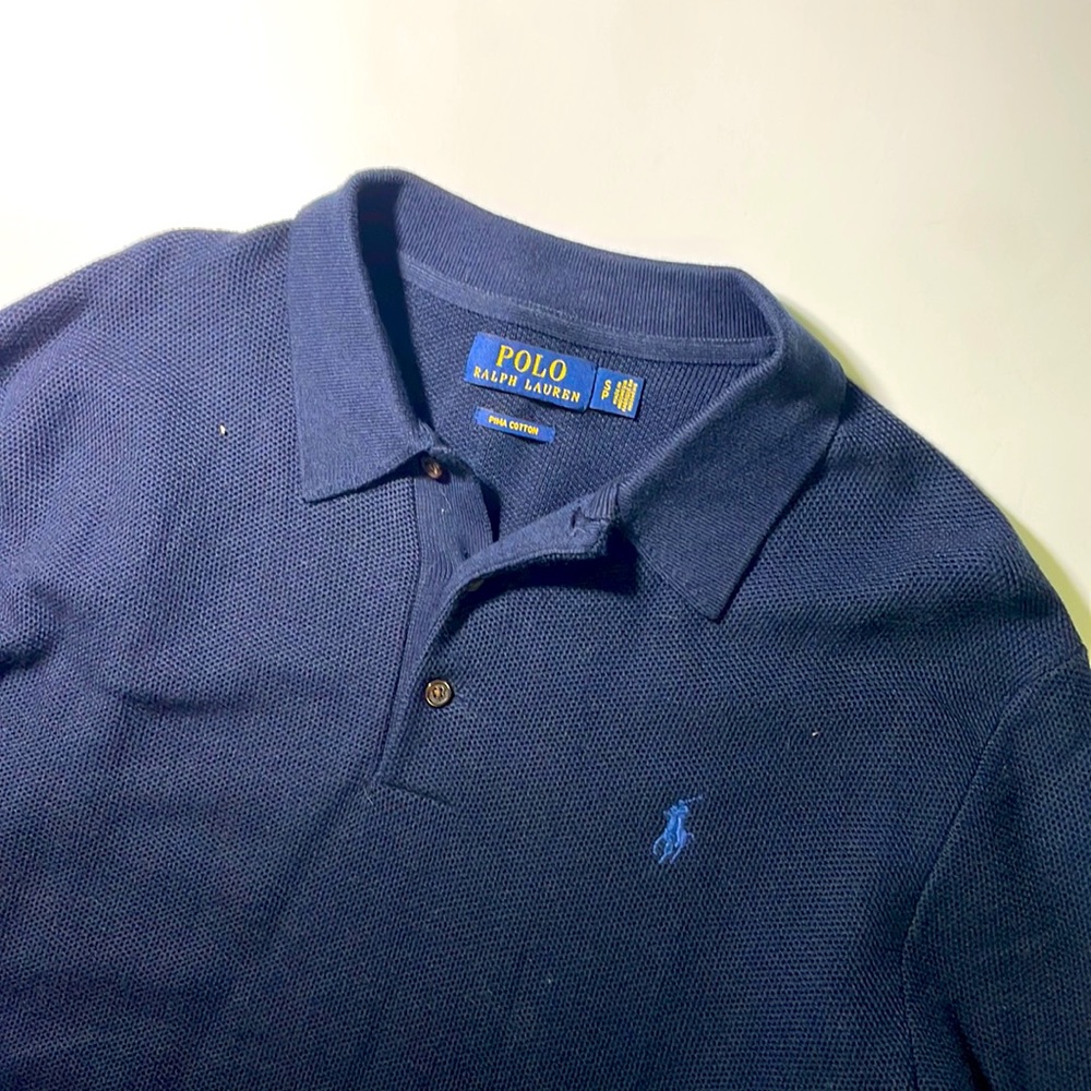 Polo by Ralph Lauren mens S Small dark blue pima cotton polo style sweater EUC